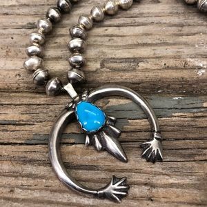 SOLD Sterling/Turquoise Navajo pearl naja necklace